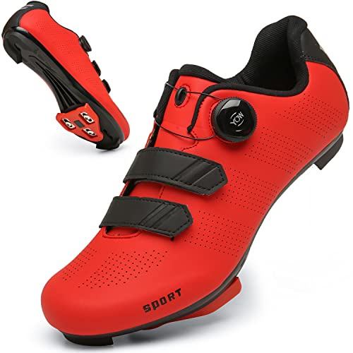 Cycling Shoes for Men Women Road Riding Shoe Compatible SPD Outdoor Indoor Cycling Shoes with Look Delta 218Red37N