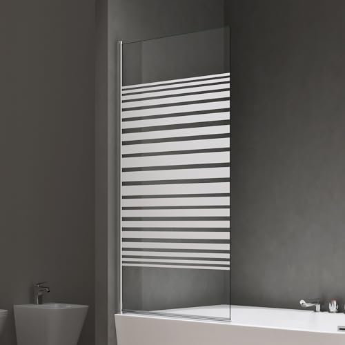 doporro Badewannenaufsatz Design-Duschwand für Badewanne 80x140cm chrom Duschabtrennung ESG-Sicherheitsglas in Milchglas Streifen inkl. NANO-Beschichtung Badewannenfaltwand Cortona201MS