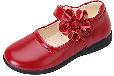 Scarpe da principessa, per bambini, scarpe da ballerina, eleganti scarpe da battesimo e ballerine, antiscivolo, per feste, Colore: rosso, 27 EU