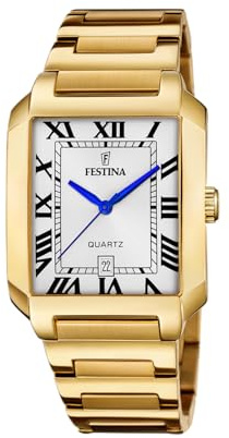 Festina Orologio Uomo Analogico in Acciaio Inossidabile 316L Dorato - Movimento al Quarzo - Calendario - Vetro Minerale ad Alta Resistenza - Impermeabile 5 ATM F20678/1 On the Square