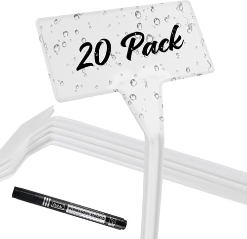 DIYASY Lot de 20 étiquettes inclinées de 30 cm de haut pour plantes d'extérieur avec marqueur permanent, étiquettes de type T pour serre de jardin et ferme (blanc)