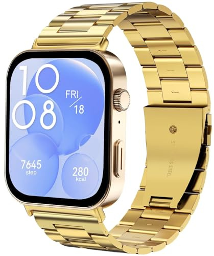Hexasider metallarmband kompatibla med Huawei Watch Fit 3-armband, rostfritt stål ersättningsarmband för Huawei Watch Fit 3, klockarmband för kvinnor och män
