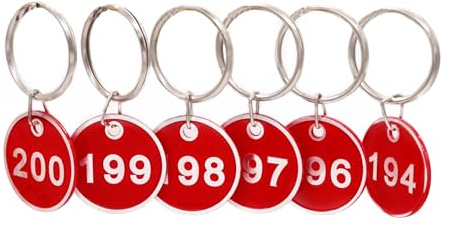 NanTun Aluminium nummer-taggar med nyckelringar - 100-pack, nummer 1-100, röd