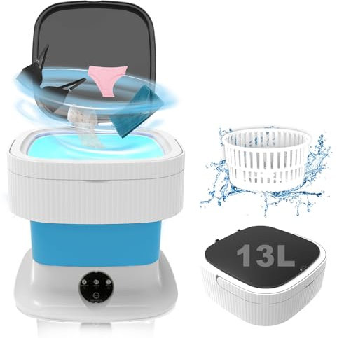 Mini Waschmaschine, 14L 2kg Camping Wasch-maschine, Klein Waschmaschine mit Schleuder,Tiefenreinigung von Unterwäsche, Babykleidung, Socken für Wohnungen, Schlafsäle, Blau