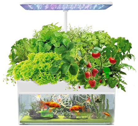 MFYDPP Système de Culture hydroponique, Jardin d'herbes aromatiques d'intérieur à 12 dosettes avec Lampe de Culture à LED, avec Aquarium aquaponique, pour la Cuisine à Domicile