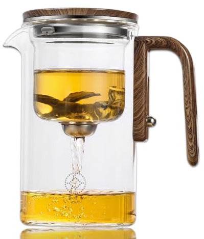 Enchantipot Magic Pot - Tetera de vidrio con mango de madera, tetera mágica con infusor, tetera mágica de vidrio con filtro con doble infusor, olla mágica Enchantipot (500 ml)