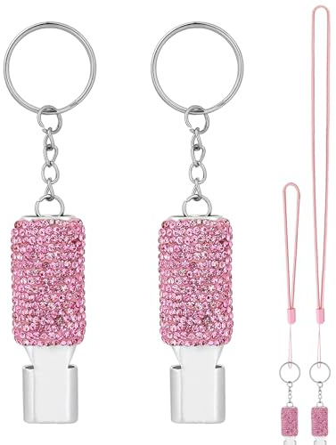 Biiange 2 Pack Bling Pink Whistle, Whistle for Coaches with Lanyard, Coaches Referee Sports Whistles, Loud Metal Sports for Coachess, Referees, and Hikers (Pink)