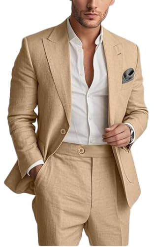 Botong - Traje de lino de 2 piezas para hombre, solapa con muesca, para playa, boda de verano, tuxedos, blazer de graduación, traje de negocios, champán, 54
