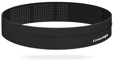 Linterngo Laufgürtel für Handy, Lauftasche Jogging, Bauchtasche zum Joggen mit 3 Taschen, selbstschneidbares Klettband, Geeignet für 70-110cm Taille, Running Belt für Männer und Frauen