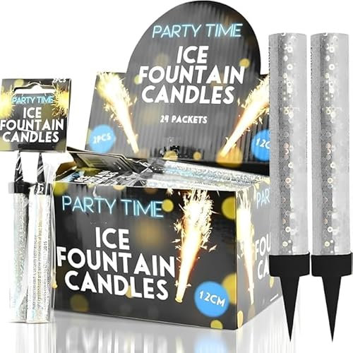 24 x 12CM Ice Sparkling Fountain Candles with Holder: Perfect Cake Sparklers Fountain Candles for Birthday, Wedding, Anniversary, and Party Decorations (Golden 12cm) (Silver 12cm)