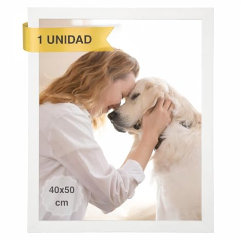 MARCOFOTO Marco de Fotos 40x50 cm Blanco Portafotos de Pared en MDF con Plexiglas - Ideal para Diplomas, Certificados, Pósters y Fotografías - Decoración Hogar y Oficina