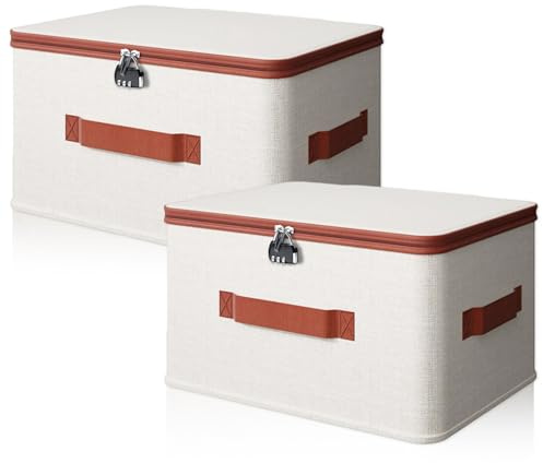 YUDAWN 2 scatole richiudibili, con coperchio, in tessuto, pieghevole, con chiusura a combinazione, organizer con chiusura a strappo e maniglie per giocattoli (40 x 30 x 21 cm)