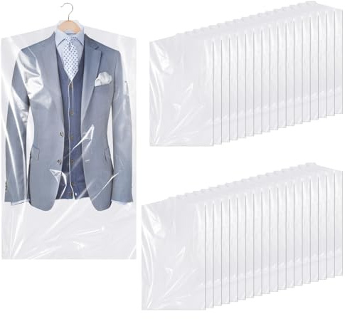 35 Pack Plastic Clothes Covers, Dry Cleaning Bags, Garment Bags 60 * 90 cm | PE Plastic, Dustproof and Lightweight, Hanger Opening, Easy Item Visibility, Ideal For Home, Dry Cleaners and Clothing Shops