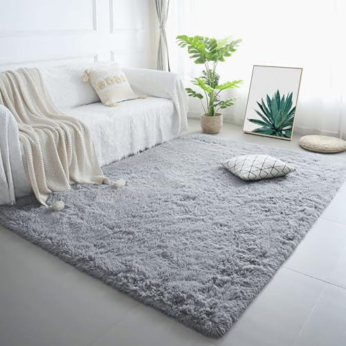 BUDINGHY Alfombra de Pelo Largo 220 x 250 cm Esponjosa Alfombra Shaggy Pelo Largo Personalizable para Salon Habitacion Exterior Pasillo, Gris Claro