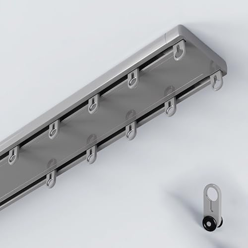 Set di binari per tende a doppio binario in alluminio con rulli silenziosi, 70-600 cm, asta per tenda a 2 corsie, per doccia, finestra a golfo, divisorio (grigio, 200 cm)