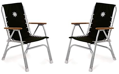 FORMA MARINE Boat Chairs High Back Black Deck Folding Marine Aluminum Teak Furniture Set of 2 M150BL