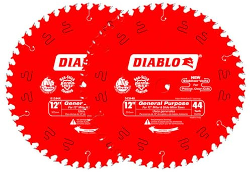 Diablo General Purpose Carbide Circular Saw Blade with Perma-Shield Non-Stick Coating - Ideal For Cross-Cutting or Ripping Projects - 12 x 44-Tooth, 2-Pack - D124444VP