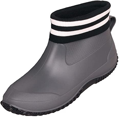 SMajong Stivali in Gomma Uomo Donna Impermeabili Scarpe da Giardinaggio Antiscivolo Scarpe da Pioggia Scarpe Gomma Stivali Caviglia Caldi Grigio Nero Cotone Taglia 38 EU