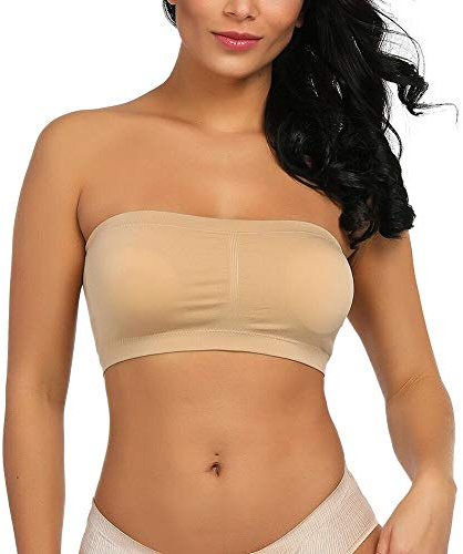 Boolavard Mode Sexig Dam Axelbandslös Bröst Tub Top Bandeau, BEIgE, XL
