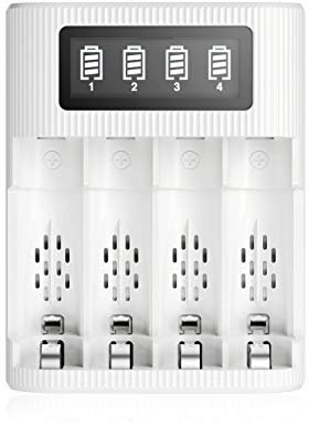 EBL Chargeur de Batterie, Chargeur AA/AAA avec Grand écran LCD, 4 espaces de Charge, Chargeur de Piles Rapide Universel, pour Piles NI-MH NI-CD, pour AA et AAA Piles Rechargeables