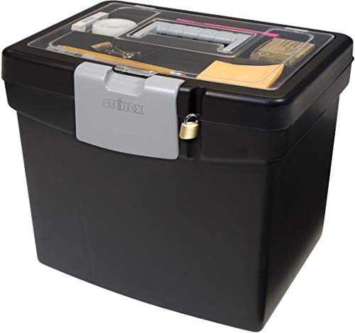 Storex Scatola portadocumenti portatile con coperchio organizer – Scatola di plastica per documenti da ufficio per carta da lettere e cartelle sospese, ossidiana, 1 pezzo (61504C01C)