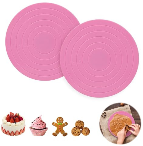 Tsnamay 2Pcs Cake Decorating Turntable,5.5inch Rotating Turntable, Turns Smoothly Revolving Cake Stand Decorating Baking Tools Accessories Supplies for Cookies Cupcake,Pink