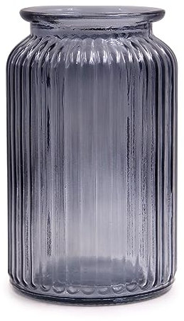 OFFIDIX Glasvase, moderner minimalistischer Stil, vertikale Streifen-Säule, Blumenvase für Büro, Zuhause, Party und Hochzeitsdekoration (Grau)