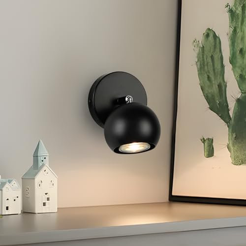 FORCOSO Deckenstrahler Schwarz 1 Flammig Schwenkbar 350° - Wandleuchte Innen GU10, Kugel Wandlampe Deckenlampe Schwarz LED Wandstrahler für Wohnzimmer Schlafzimmer Küche Flur - Ohne Glühbirne