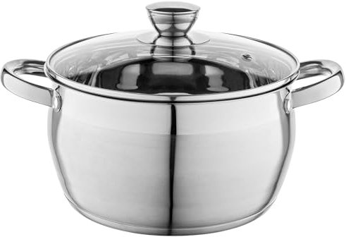 Florina Oliver 22 cm 4,8 L Edelstahltopf mit Glasdeckel | Für Induktion, Gas, Elektro, Ceran | Messskala innen | Spülmaschinengeeignet | Hitzebeständiger Deckel | Langlebig & robust