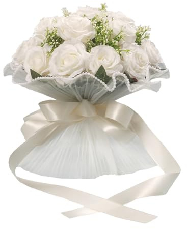 LEIFENY Ramos de boda para novia, ramos blancos marfil para novia, ramo de flores artificiales para boda, ramos de dama de honor con cinta de seda, día de San Valentín, decoración