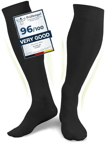 Medizinische Kompressionsstrümpfe für Damen und Herren aus 60% Bio-Baumwolle (Schwarz, L (41-43))