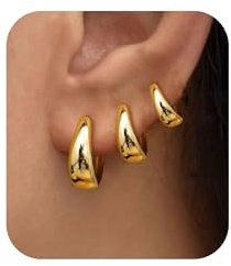 3Pairs Gold Hoop Earrings Set for Women Trendy Chunky Huggie Dainty Earring Jewelry for Women Teens (Gold - 3 Pairs)