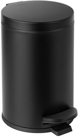 Cesun 1.2 Gallons Small Black Trash Can, Bathroom Garbage Can with Lid and Foot Pedal, Mini Round Wastebasket for Bathroom, Bedroom, Office, 4.5 Liters / 1.2 Gallons, Matte Black