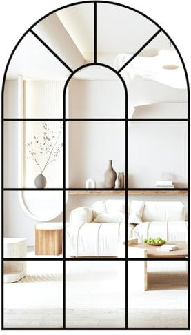 CASSILANDO Gewölbte Fenster Wandspiegel, 105x60cm, dekorativer Spiegel, Eitelkeitsspiegel für Badezimmer, Schlafzimmer, Wohnzimmer, Fensterscheibe Spiegel, Bauernhaus Spiegel für Wand Dekor, Schwarz