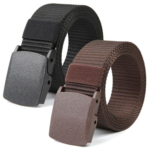 KAISELINNA 2 Pack Men's Nylon Waist Belt, Adjustable Fabric Belt for Work & Travel (Black & Brown)