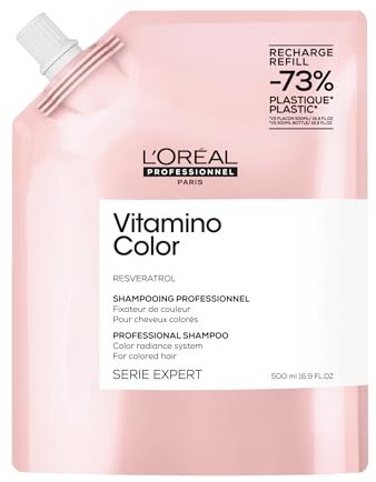 L’Oréal Professionnel, Champú Protector de Color con Resveratrol, para Pelo Teñido, Vitamino Color, Formato Refill 500ml