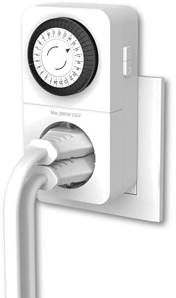 REV Zeitschaltuhr Steckdose COMBINI - 24h Format, 48 Zeiten a 30min - mechanischer Timer Steckdose mit Kombi-Stecksystem, max. 16A/3680W, weiß