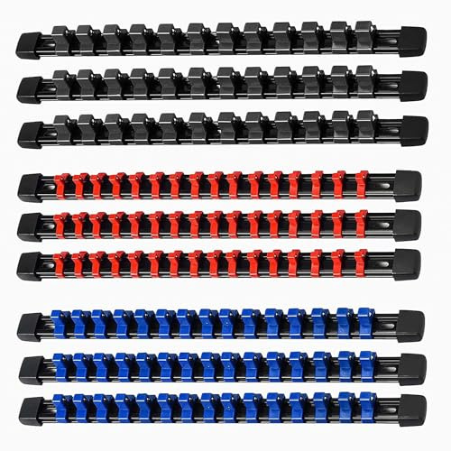 9 Pcs Kit Organizzatore di Bussole: Socket Organizer 129 Clips, Supporto Porta Chiavi a Bussola da 1/2pollici, 3/8pollici, 1/4pollici, Supporto per Binario per Miglior Organizer per Attrezzi in Garage