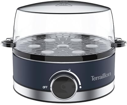 TERRAILLON - New Moon - Elektrisk äggkokare, kapacitet 7 ägg, 410 W, inbyggd timer, integrerat lock, mätkopp, målad rostfritt stålkropp, blå