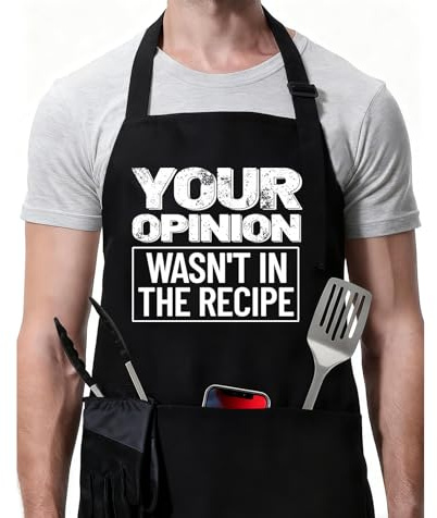 Rosoz Funny BBQ Black Chef Aprons for Men Adjustable Kitchen Cooking Aprons