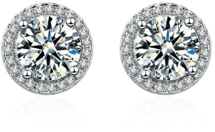 Tolldek Au750 - Orecchini in oro bianco con moissanite classico, 18 carati, stile Liberty con moissanite
