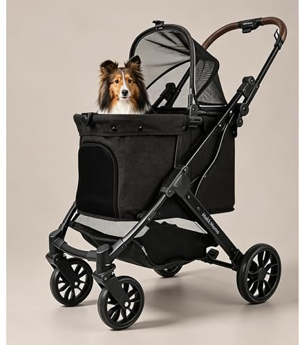 Dog Strollers for Small Dogs and Cat, Pet Stroller for Medium Dogs Cats Up to 45 lbs, One-Hand Fold, Cat Strpller, Black