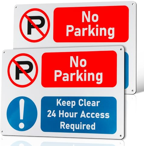 2 Pcs No Parking Keep Clear 24 Hour Access Required Sign PVC Rigid Plastic | 4 Pre-Drilled Holes No Parking Signs Outdoor, 30x20cm, Self-Adhesive, Tough, Durable and Rust-Proof Weatherproof Sign