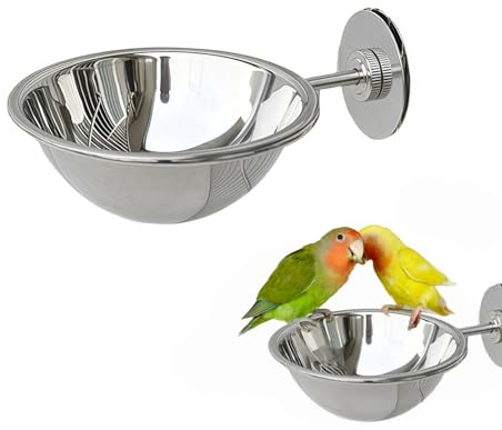 MxSplorion Bird Cage Feeder, Stainless Steel Bird Feeding Cups with Clamp Holder, Hanging Food Water Bowls for Parrots, Small Birds, Hamsters