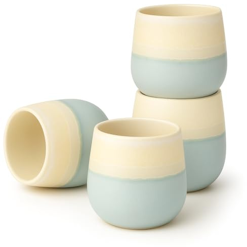 Goodwei Set di tazze da tè in ceramica giapponesi – 4 pezzi, forma arrotondata, elegante e moderna, tazze da tè per tè, latte matcha, succhi e altro ancora, 200 ml (Fuji Blue)