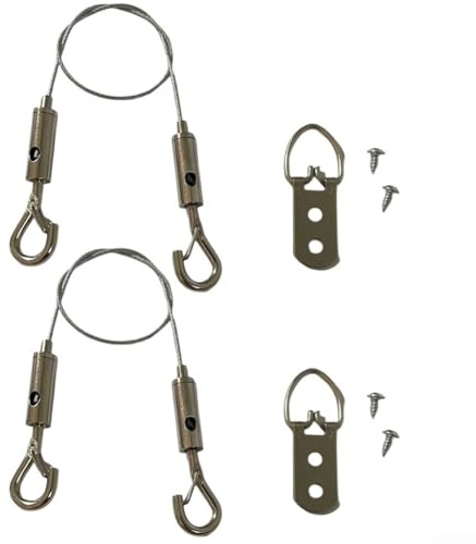 Kit de cuerda de alambre de metal con longitud ajustable y ganchos dobles para colgar marcos, espejos y artículos decorativos (1 m)