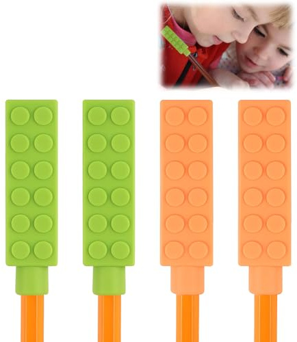 UIEXAY 4 Piezas Lápices Masticables De Silicona,Mordedor Autismo,Cubrelápices Masticables,Adornos Para Masticar Lápices,Para Autismo,Dentición,Tdah Y Necesidades De Mordida Para Niños
