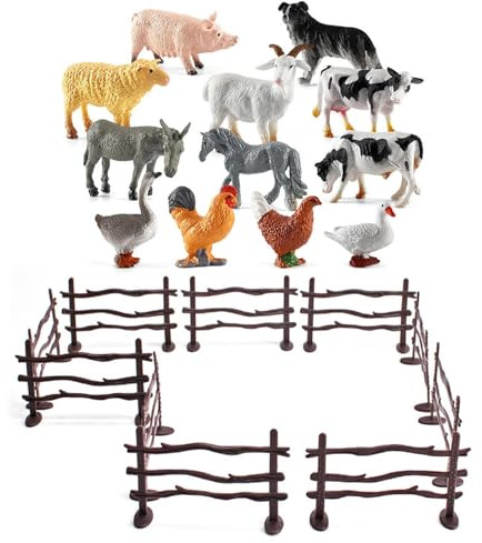 UJBVCX 22 Pezzi Animali della Fattoria, con 10 Recinto, Mini Set Giocattoli Figure di Animali da Fattoria, Giochi Educativo per Bambini