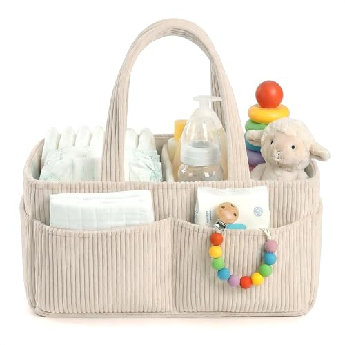 Ecofocet Rangement Couches Bebe, Panier Rangement Bébé Table a Langer, Organisateur de Couche Bebe, Panier a Langer Portable avec Compartiments Amovible et Poignées, Cadeau pour Nouveau-né