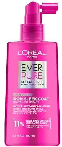 L'Oreal Paris Sulfate Free Iron Sleek Coat Hair Treatment, Provides Frizz Control and Humidity Protection, Semi-Permanent Smoothing Treatment, EverPure Hair Care, 5.1 fl oz